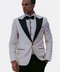Feather Patterned Slim Fit White Men Tuxedo Blazer - Wessi