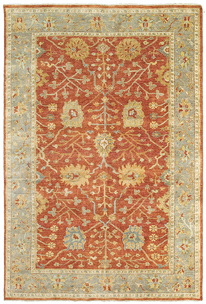 Medalia Area Rug - Orange. Buttermilk Yellow. Light blue gray