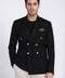 Black Solid Slim Fit Double-Breasted Blazer with Silver Metal Buttons – Wessi
