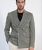 Olive Green Pinstriped Slim Fit Double-Breasted Blazer with Gold Metal Buttons – Wessi