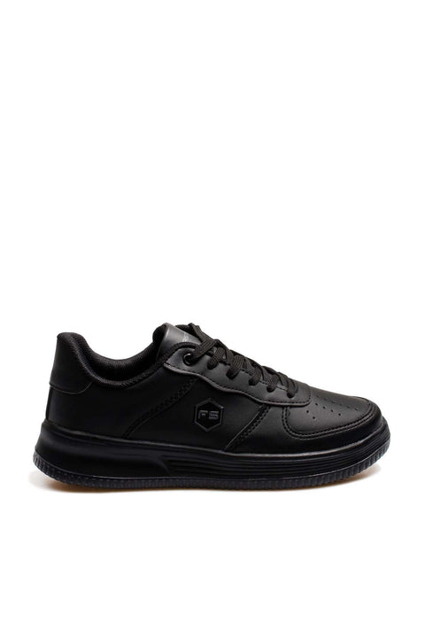 Men's Black Leather Low-Top Sneakers with Perforated Design - Wessi