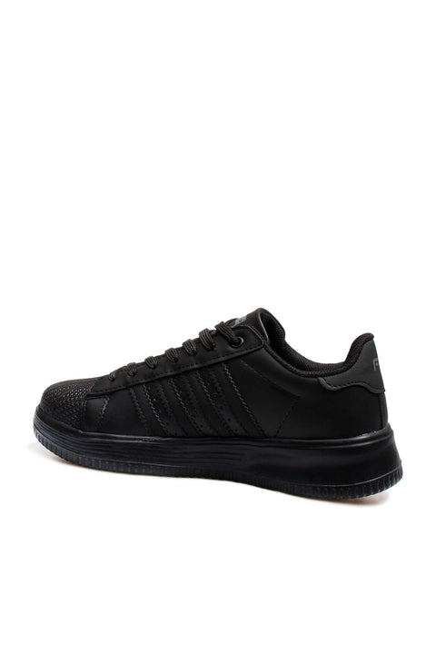 Men's All-Black Leather Low-Top Sneakers with Textured Toe - Wessi