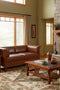 Mission / Craftsman Cubic Slat Side Love Seat - Chestnut Brown Leather