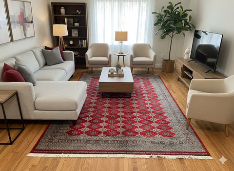 Hand-Knotted Pakistani Bokhara Rug – 100% Wool, size 9' 2" x 12' 6" (M)