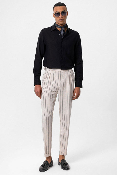 Men's Black Long Sleeve Linen Shirt - Wessi