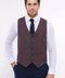 Patterned Dark Brown V Neck Vest - Wessi