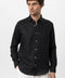 Men's Black Collar Button Detail 100% Linen Shirt - Wessi