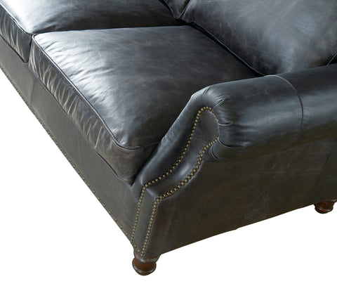 English Rolled Arm Sofa - Slate Leather