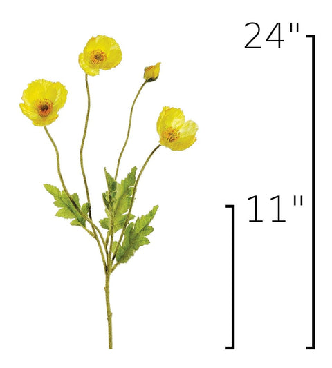 24" Faux Yellow Poppy Stem