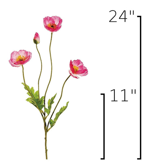 24" Faux Pink Poppy Stem
