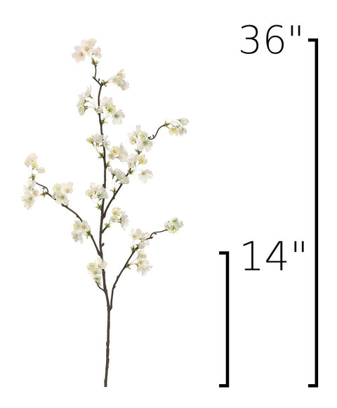 36" Faux Quince Blossom Cream / White Stem Flowering Branch