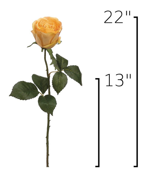 22" Faux Large Rose Bud Stem Yellow