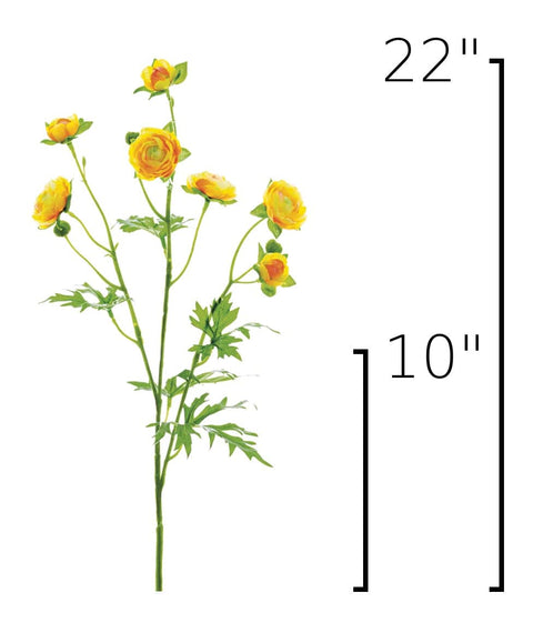 22" Faux Mini Yellow Ranunculus Stem