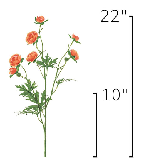 22" Faux Mini Orange Ranunculus Stem
