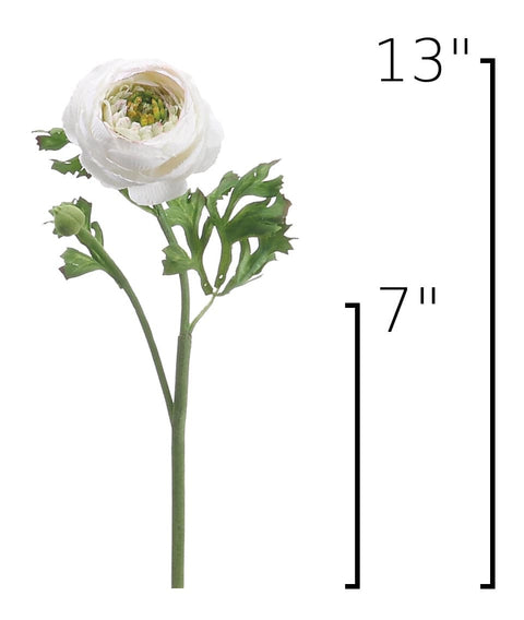 13" Faux White Ranunculus Stem