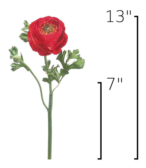 13" Faux Red Ranunculus Stem