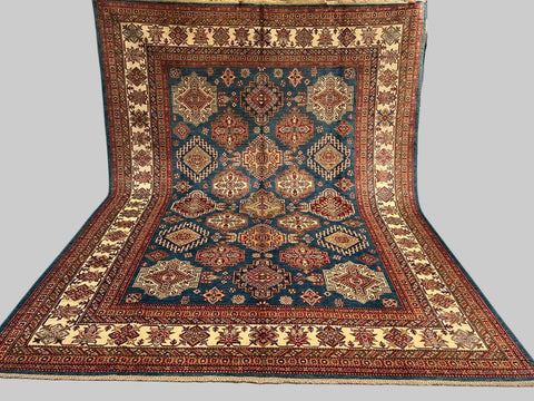 Hand-Knotted Vegetable Dye Kazak Rug from Pakistan, 8' 2" x 10' 10"