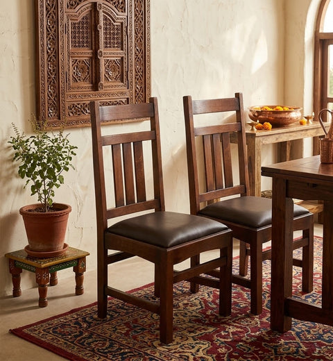 Set of 2 - Mission Oak & Leather Slat Back Dining Chair #401