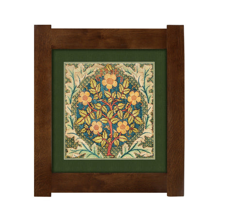 Arts & Crafts Mission Oak Framed Art with Floral Tree