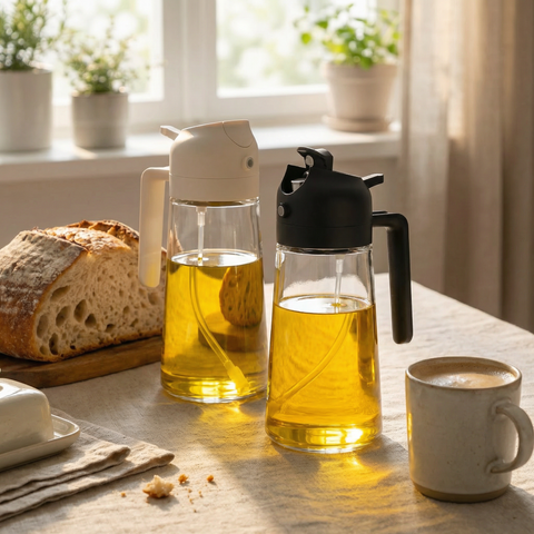 2-Pack 16oz 2-in-1 Glass Olive Oil Sprayer & Dispenser