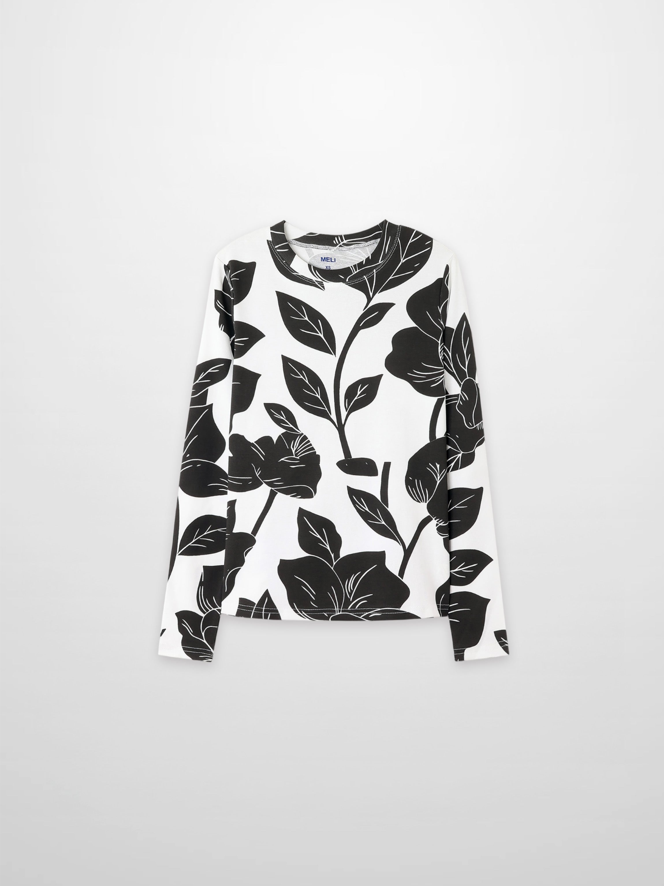 Basic Printed T-Shirt-Black/White Floral