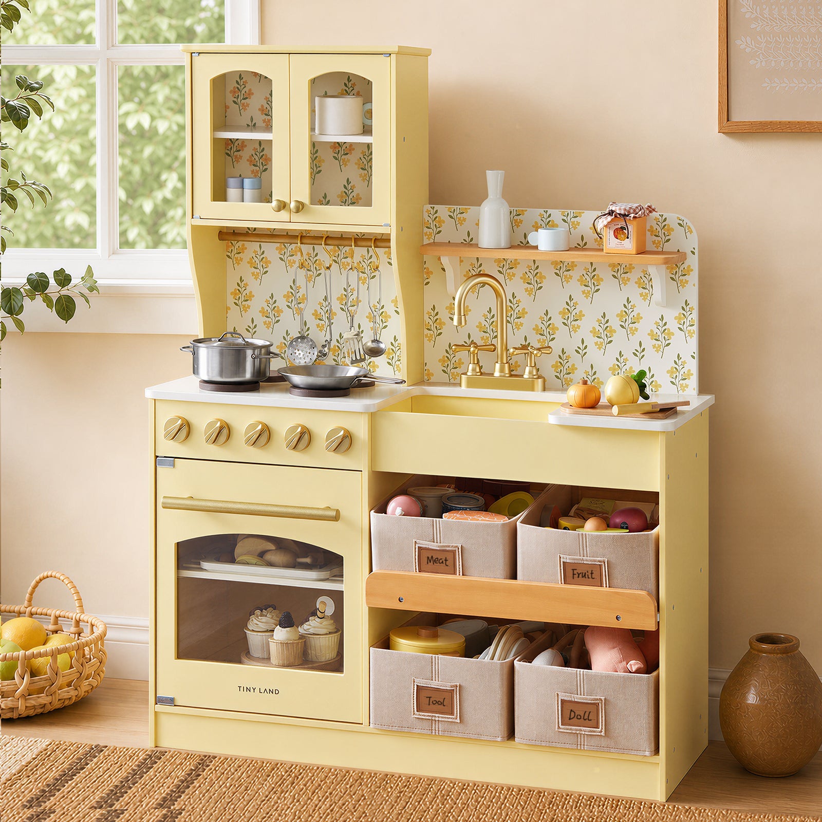Tiny Land® Wooden Play Kitchen with Storage for Creative Toddlers