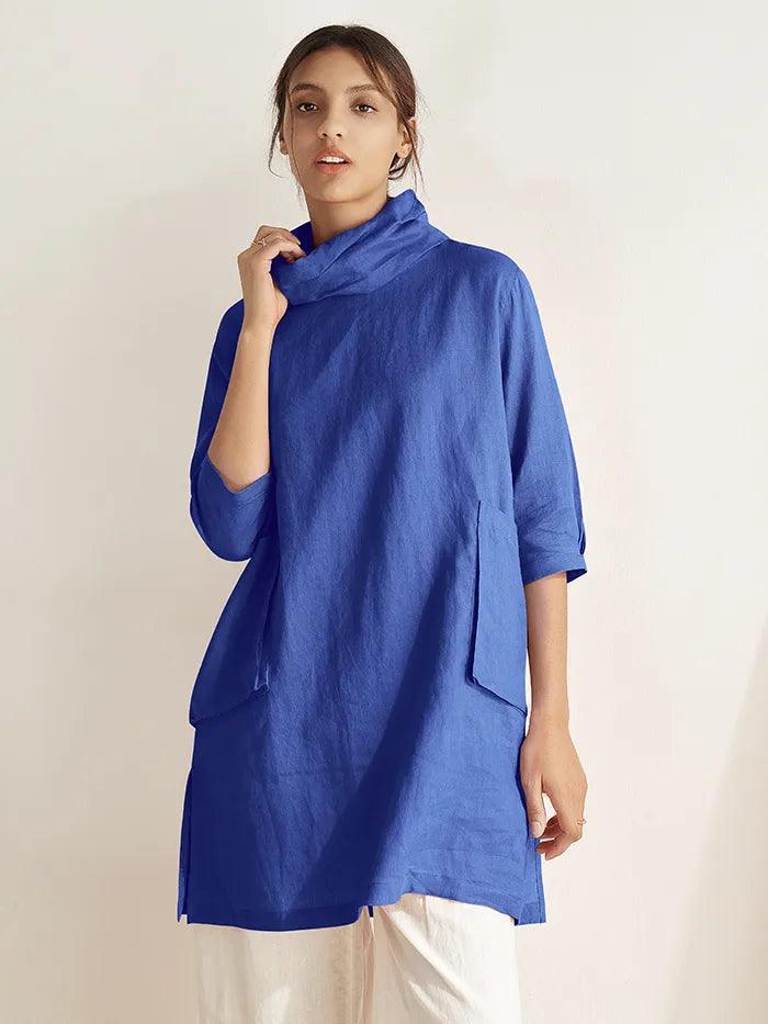 100% Linen Cowl Neck Oversized Tunic Eleanor