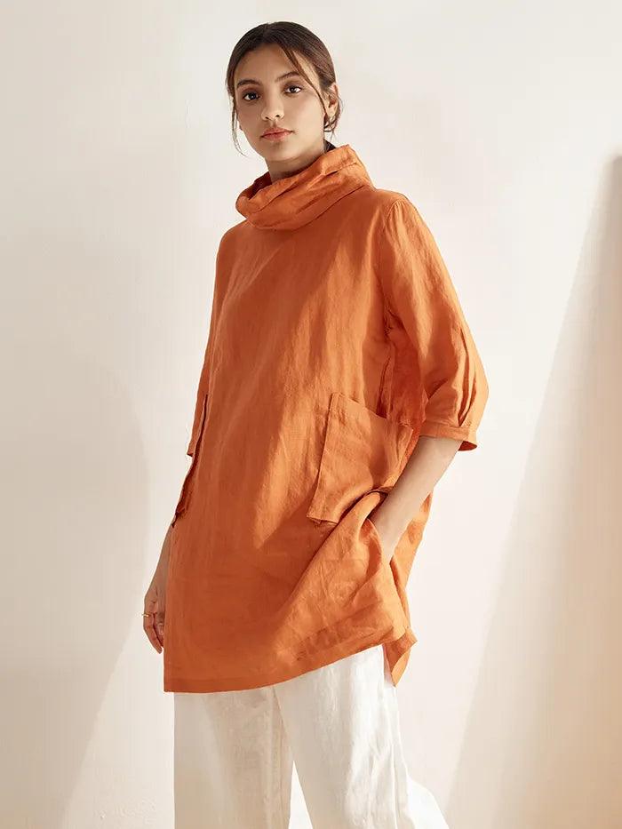 100% Linen Cowl Neck Oversized Tunic Eleanor