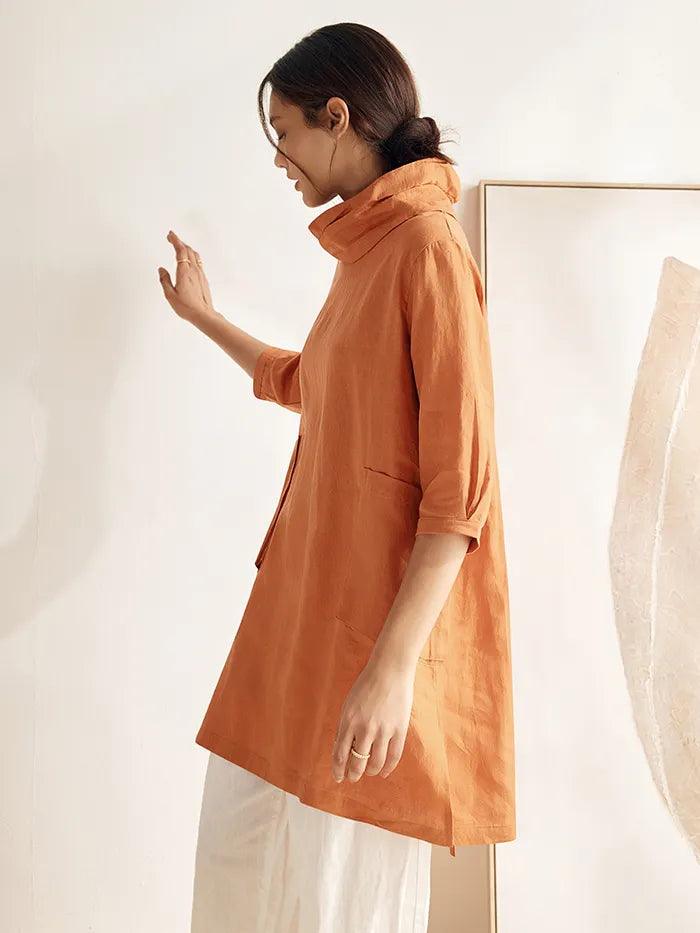 100% Linen Cowl Neck Oversized Tunic Eleanor