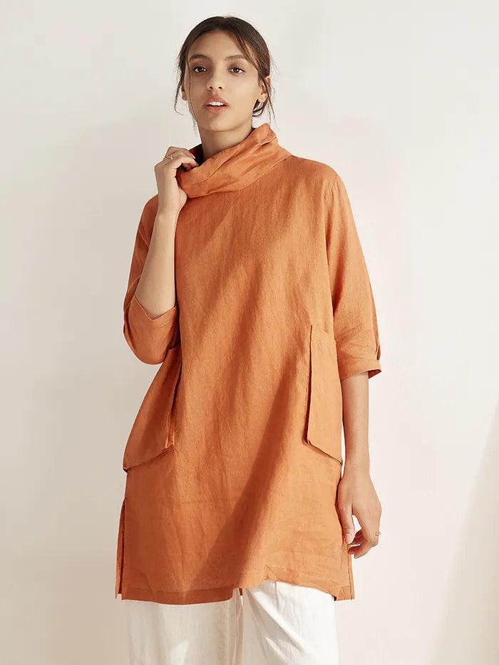 100% Linen Cowl Neck Oversized Tunic Eleanor