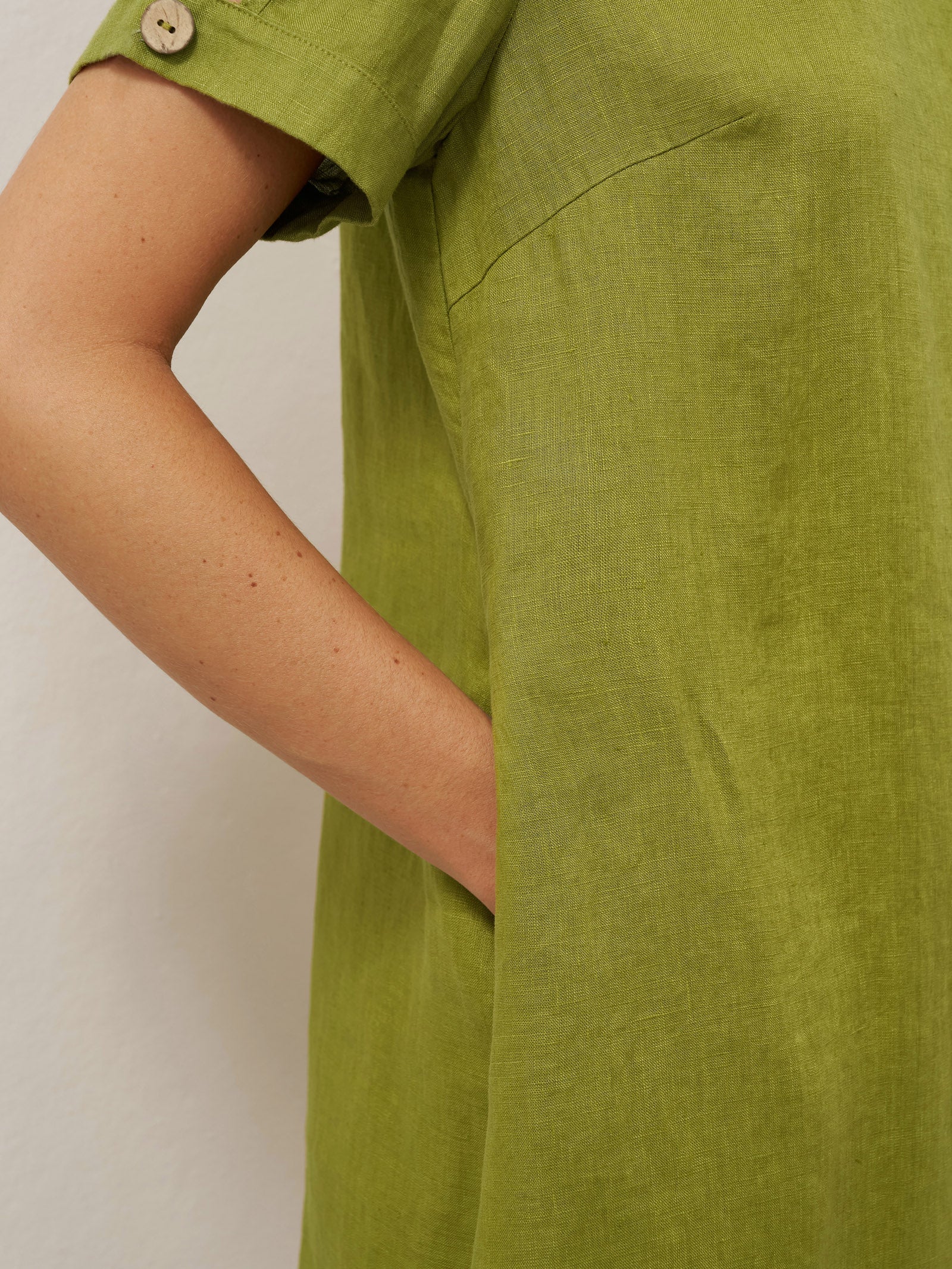 100% Linen Buttoned Cutout Sleeve Mini Dress LIA