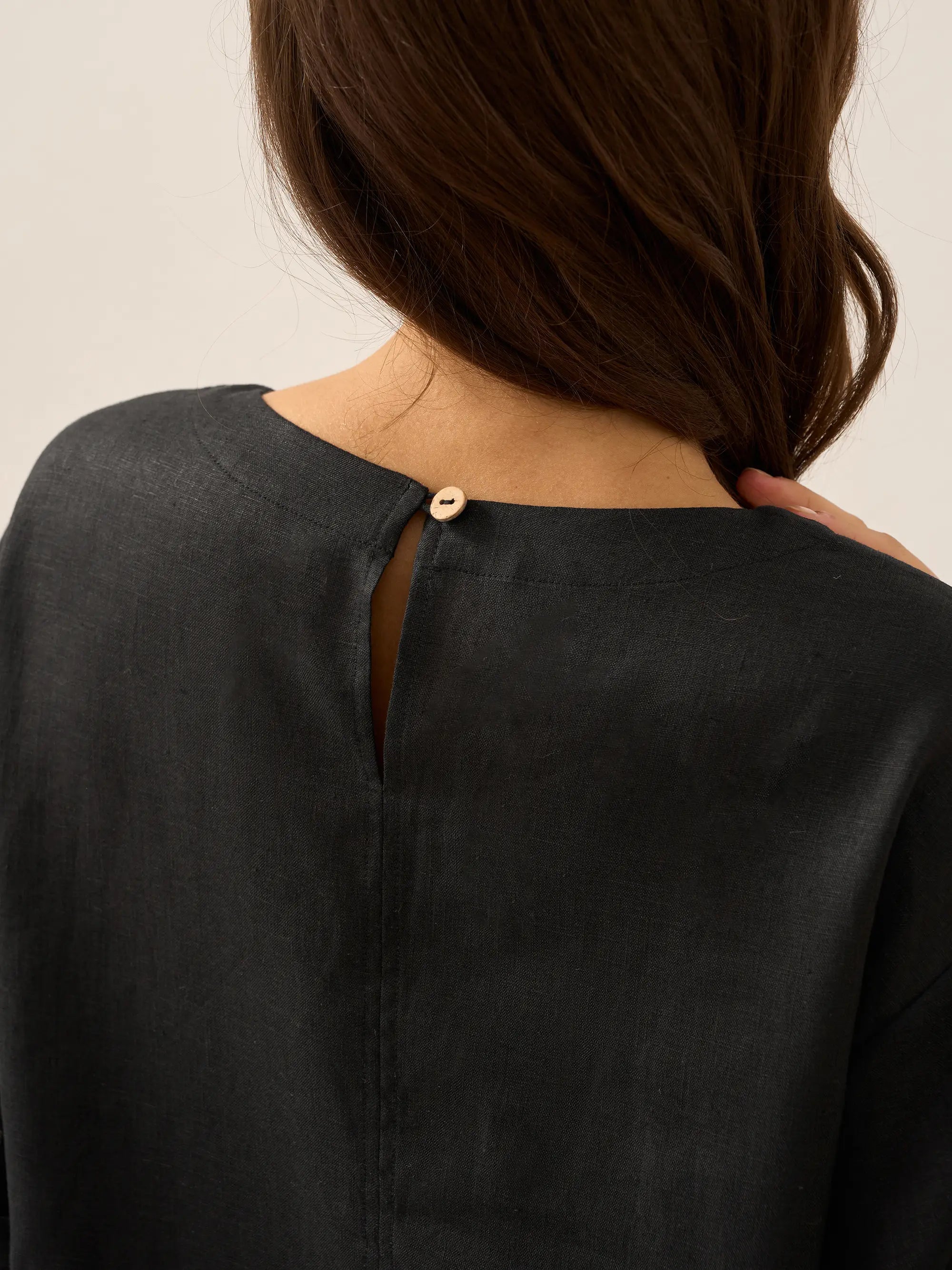 100% Linen Round Neck Button Detail Midi Dress JELENA