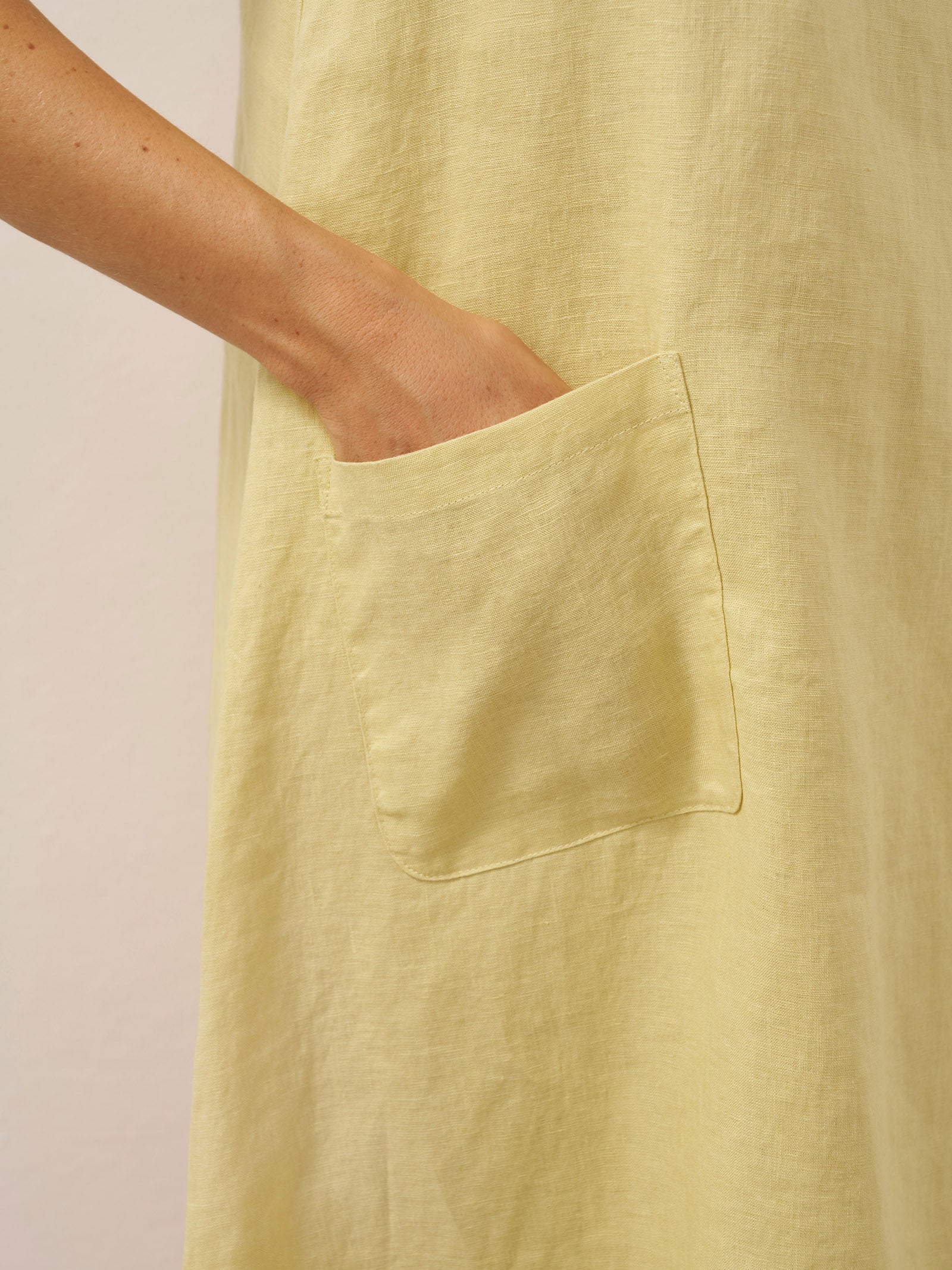 100% Linen Sleeveless Pocket A-Line Mini Dress Luz