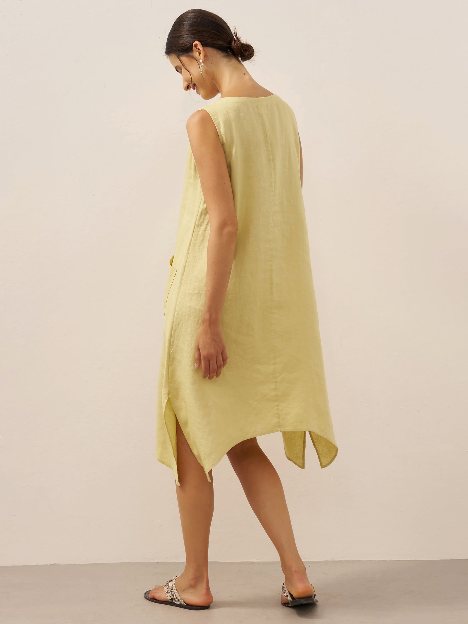 100% Linen Sleeveless Pocket A-Line Mini Dress Luz