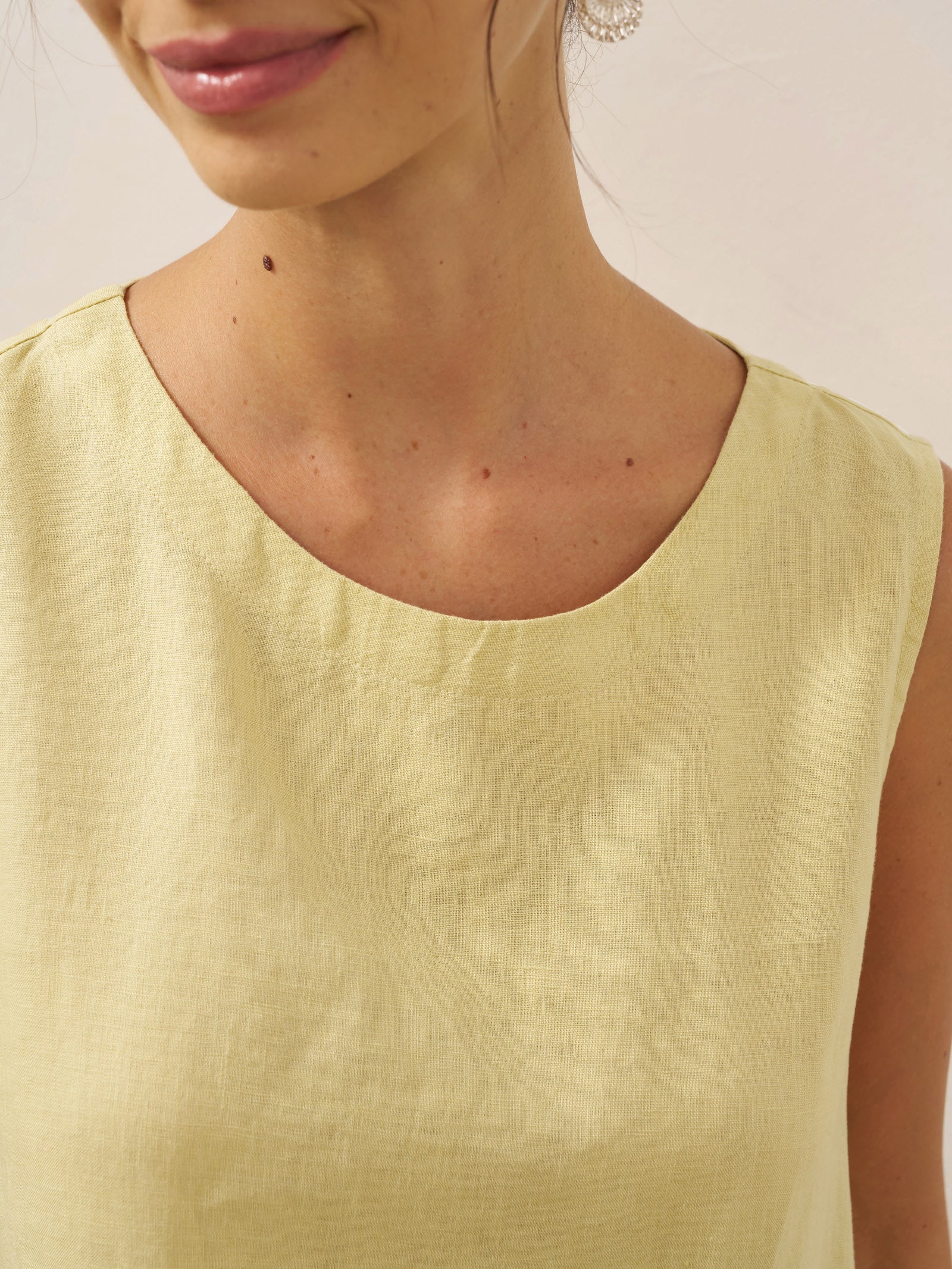 100% Linen Sleeveless Pocket A-Line Mini Dress Luz
