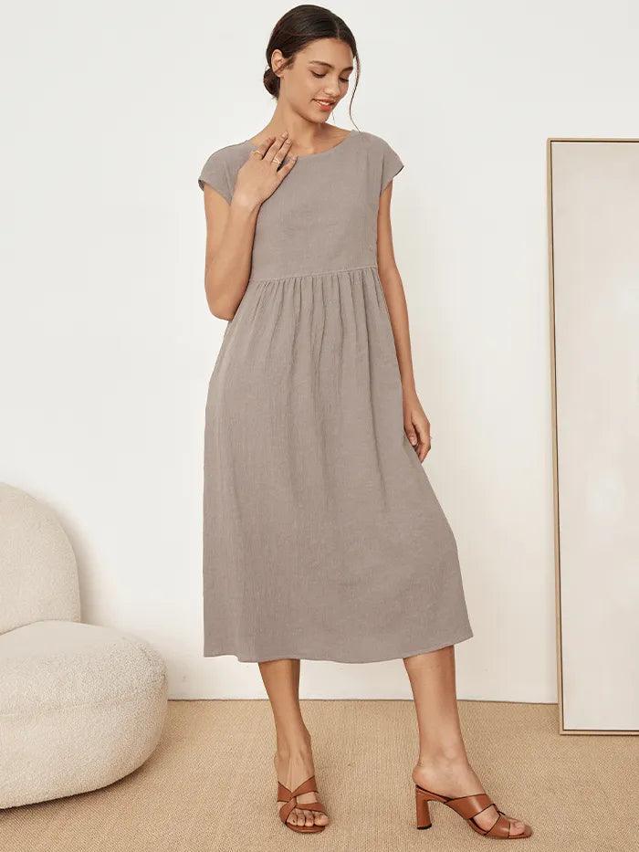 Linen Striped Cap Sleeve Washed Maxi Dress JOAN