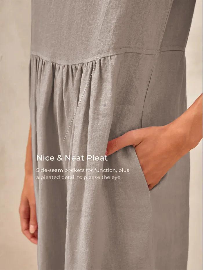 Linen Striped Cap Sleeve Washed Maxi Dress JOAN