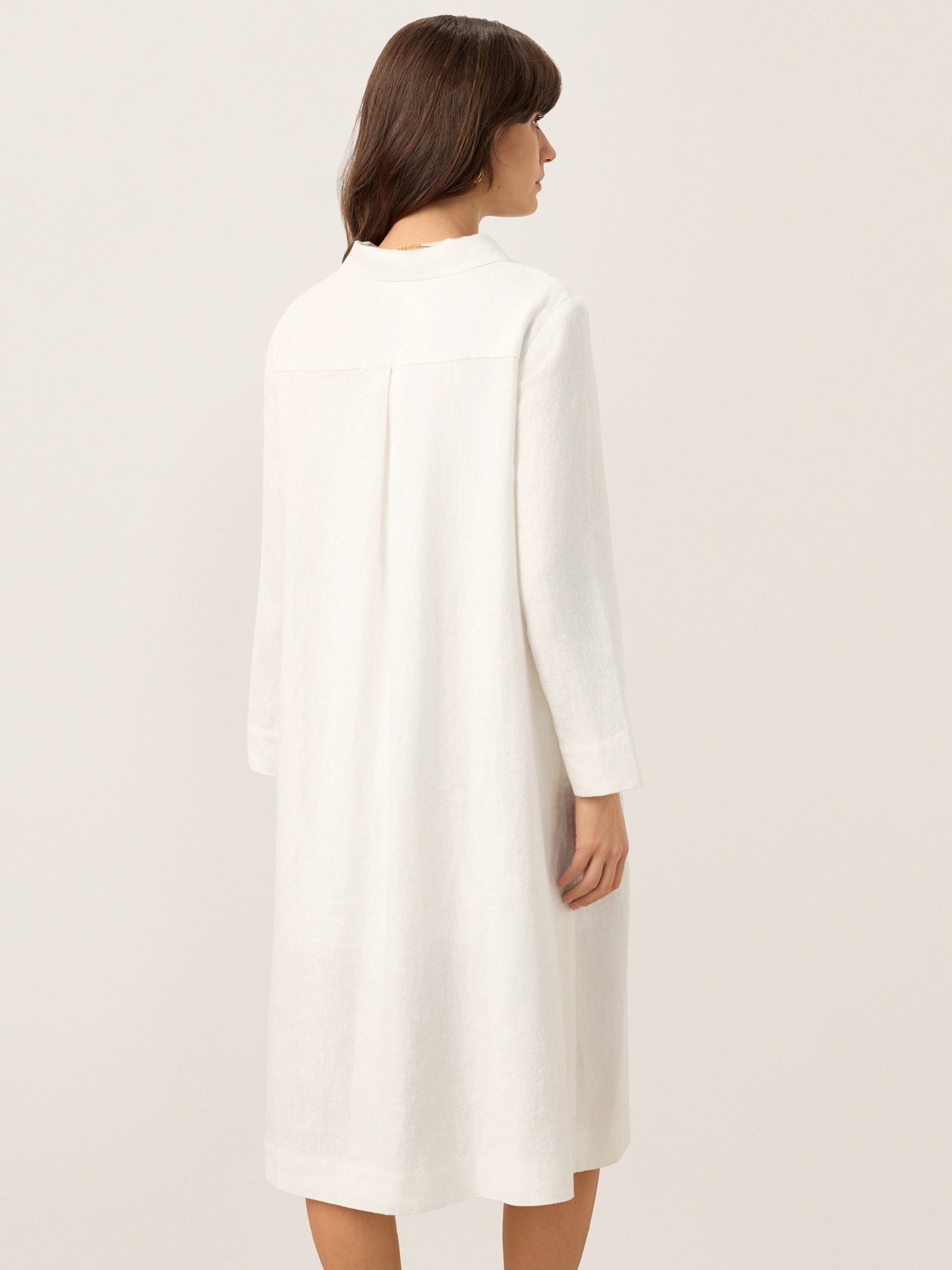 100% Linen Embroidered Pintuck Midi Shirt Dress SYLVIA