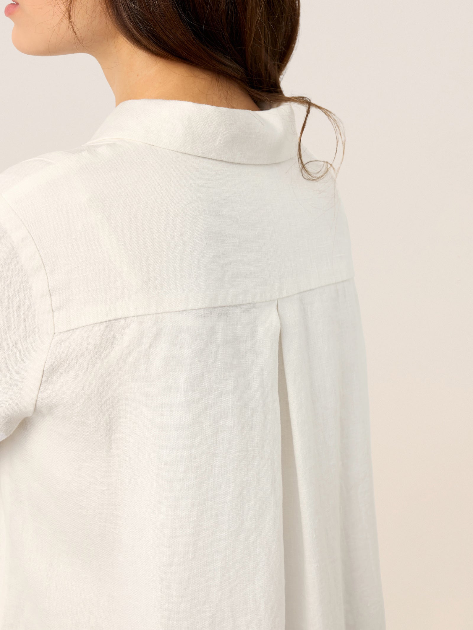 100% Linen Embroidered Pintuck Midi Shirt Dress SYLVIA