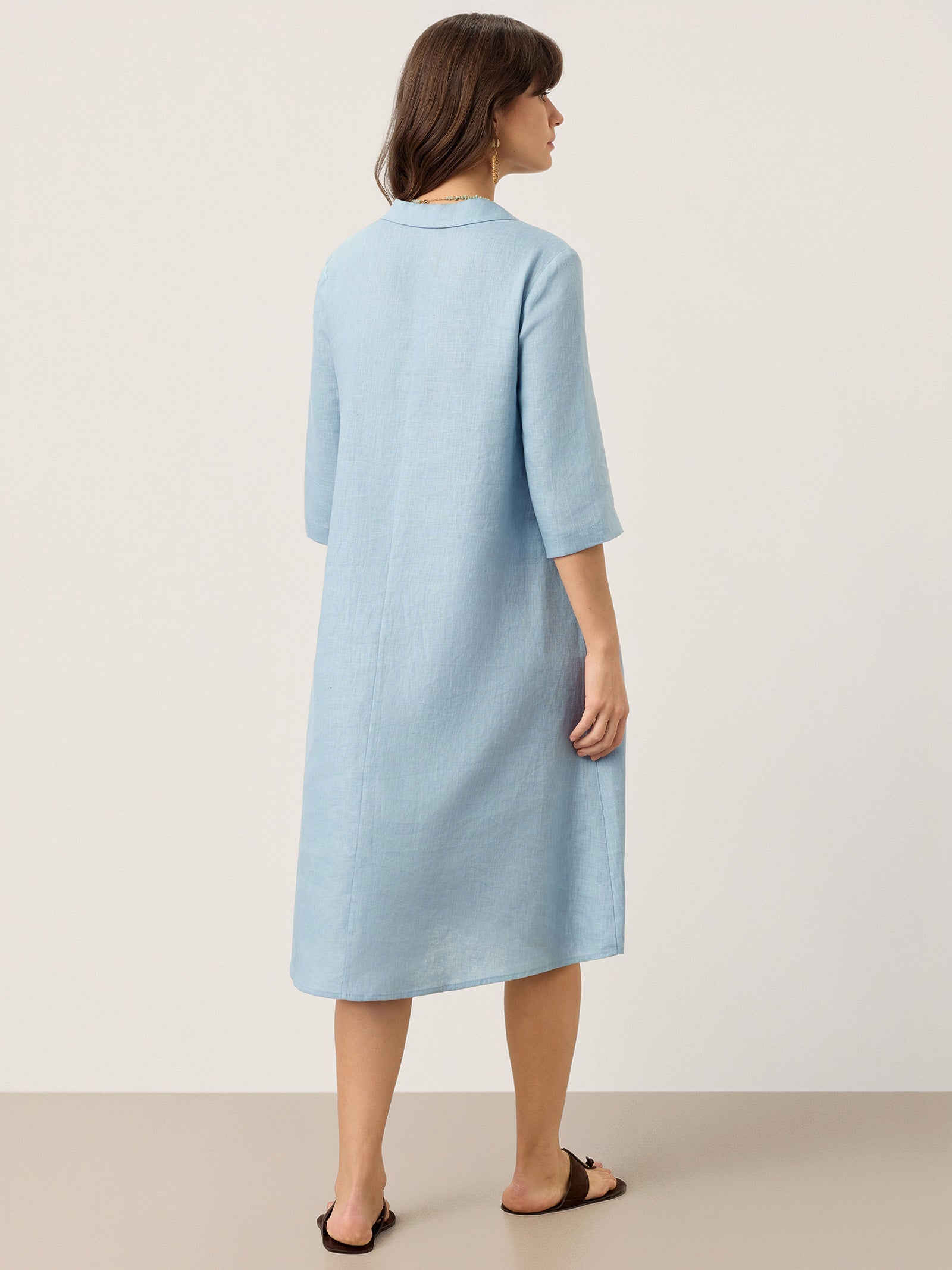 100% Linen Asymmetric Shawl Collar A-Line Midi Dress WINIFRED