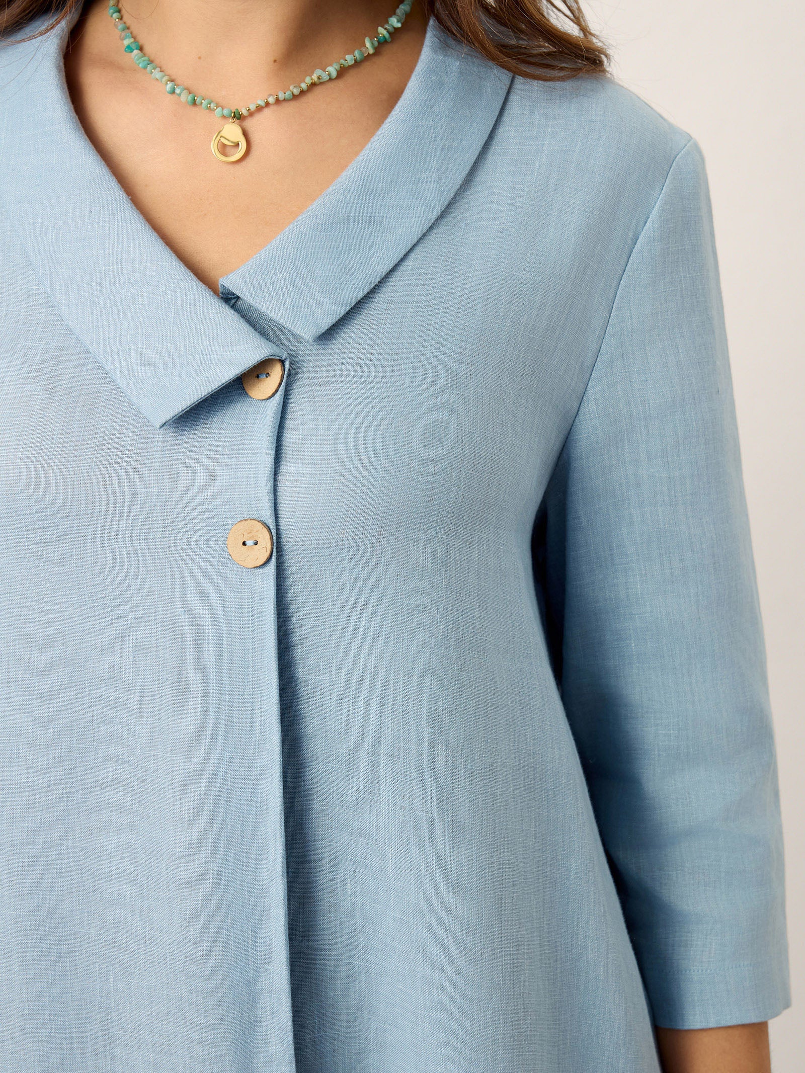 100% Linen Asymmetric Shawl Collar A-Line Midi Dress WINIFRED