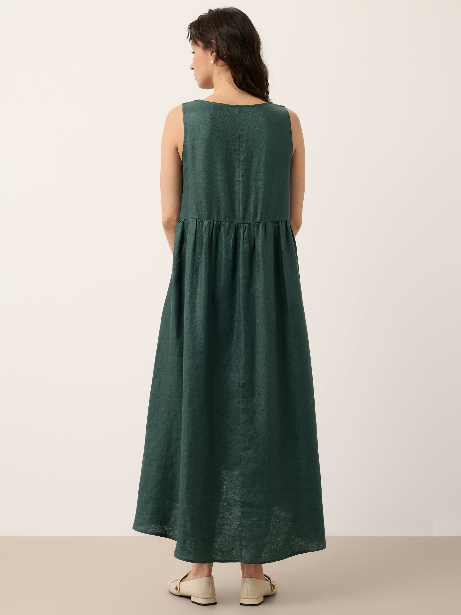100% Linen Braided Neck Handkerchief Hem Maxi Dress CARISSA