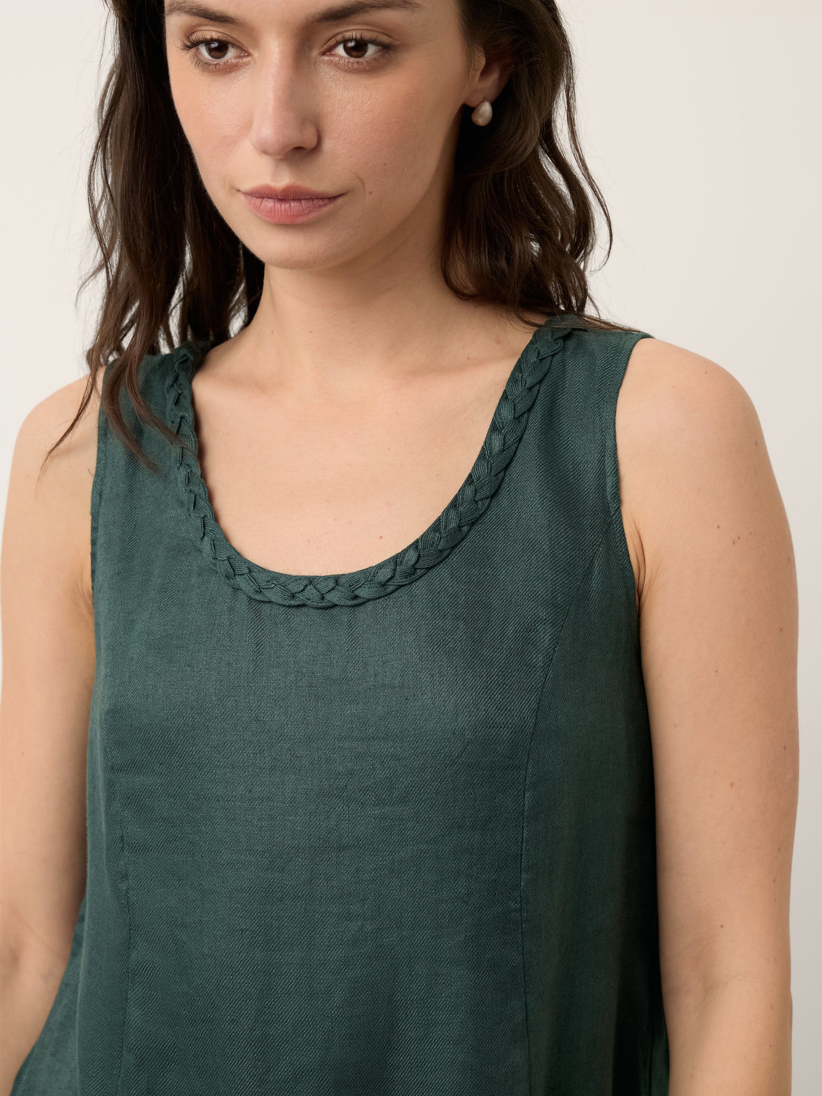 100% Linen Braided Neck Handkerchief Hem Maxi Dress CARISSA