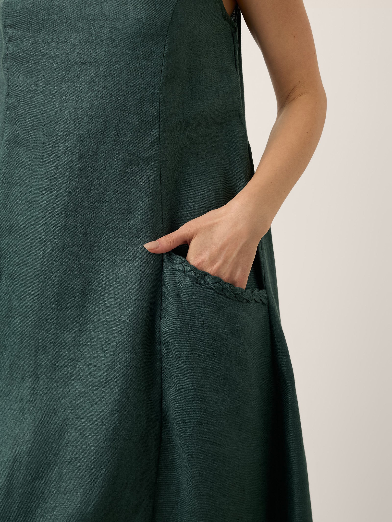100% Linen Braided Neck Handkerchief Hem Maxi Dress CARISSA