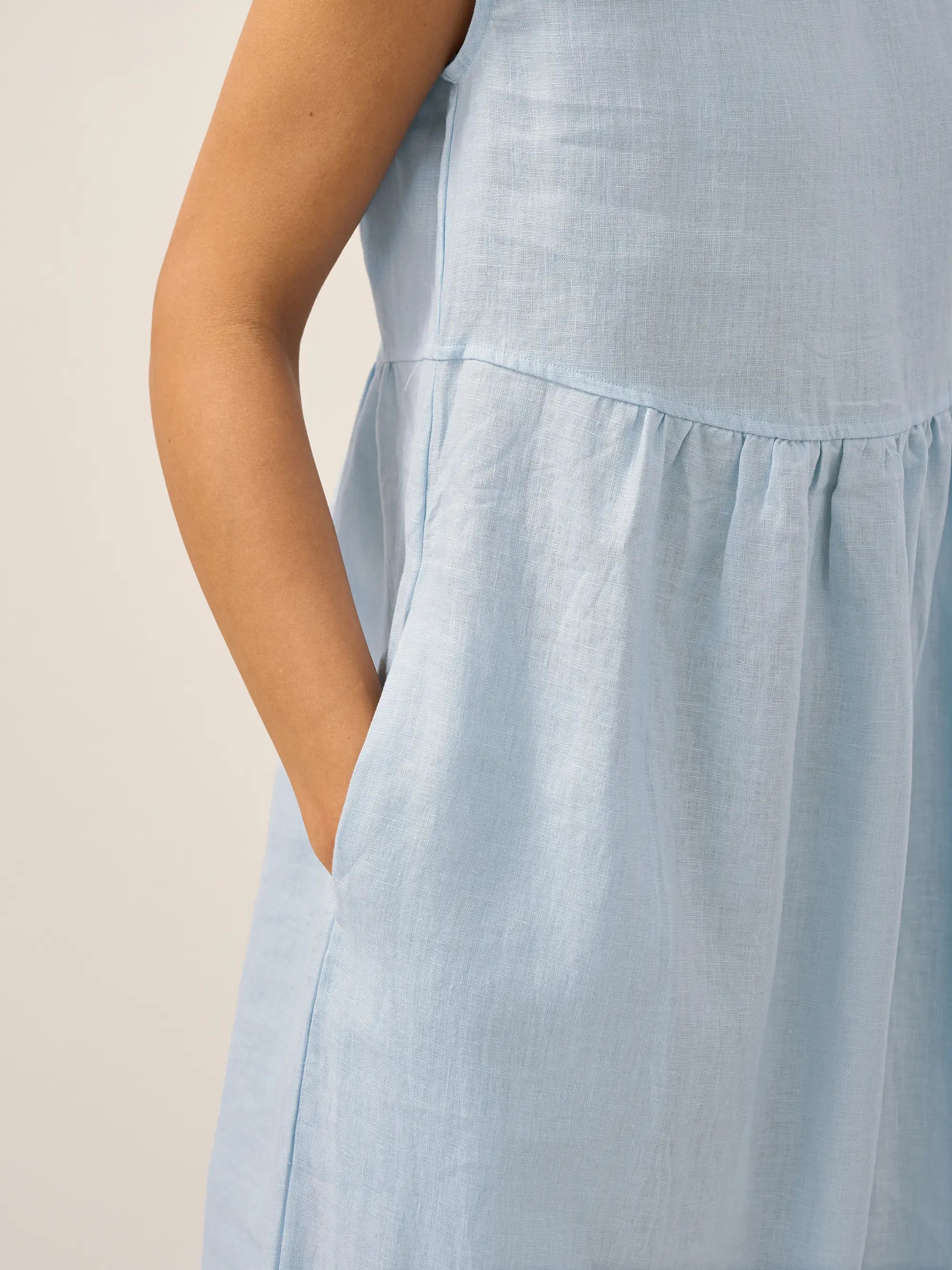 Linen Striped Cap Sleeve Washed Maxi Dress JOAN