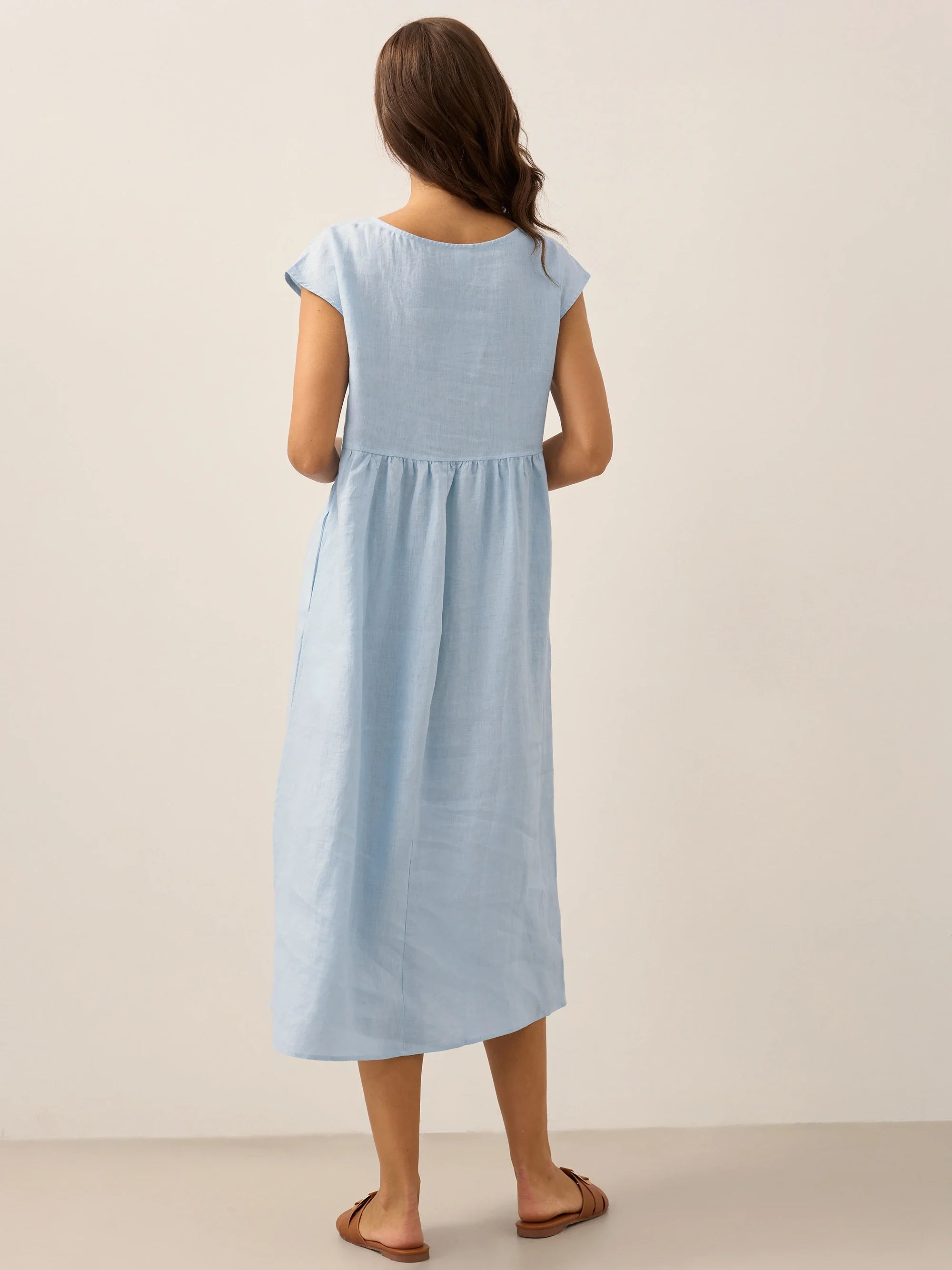 Linen Striped Cap Sleeve Washed Maxi Dress JOAN
