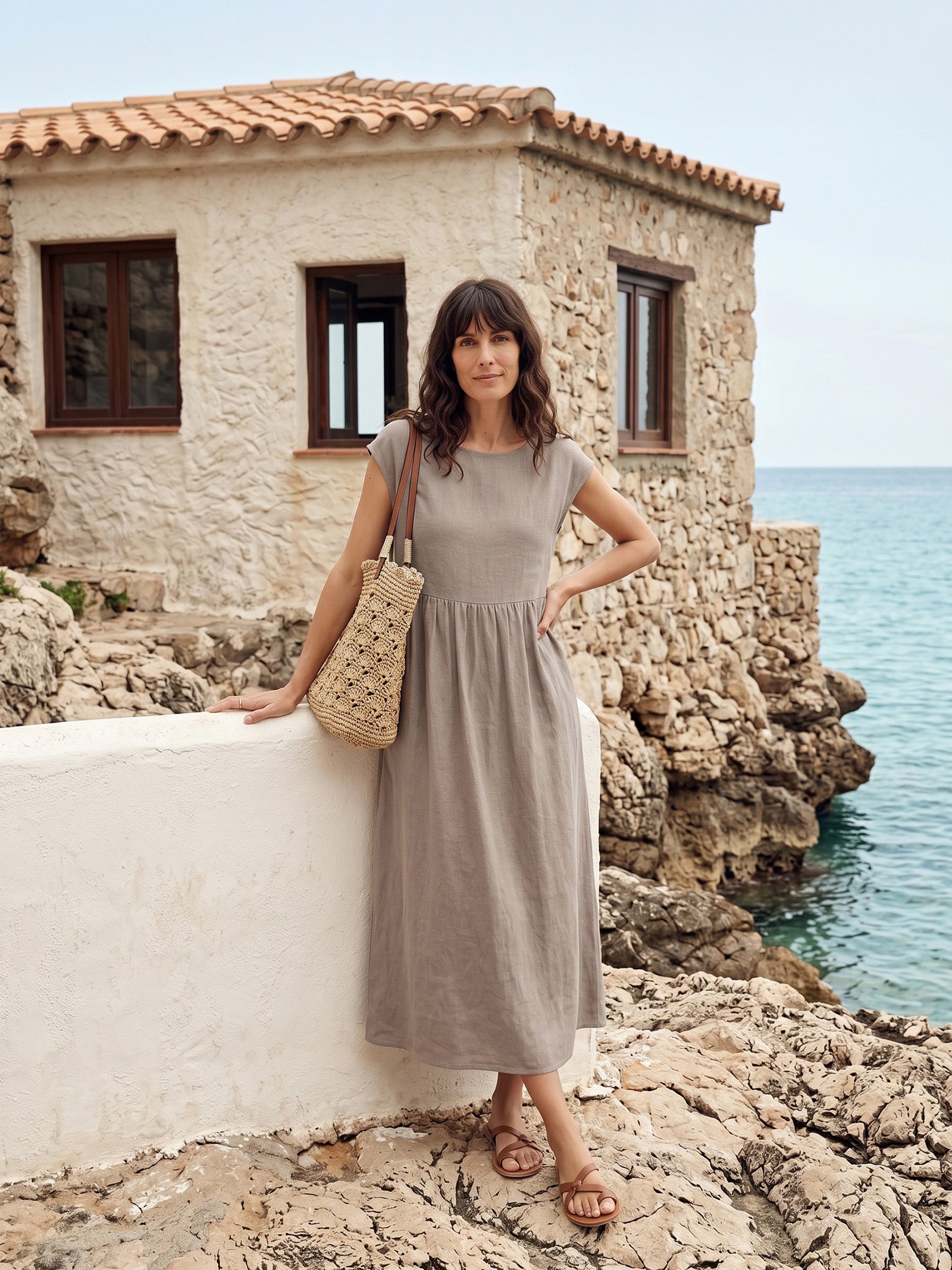 Linen Striped Cap Sleeve Washed Maxi Dress JOAN