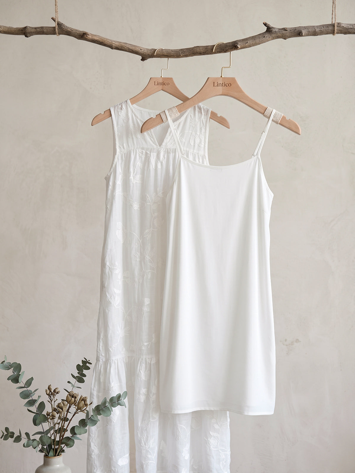 100% Linen Floral Applique Tie-Back Maxi Dress Set with Slip GENEVRA