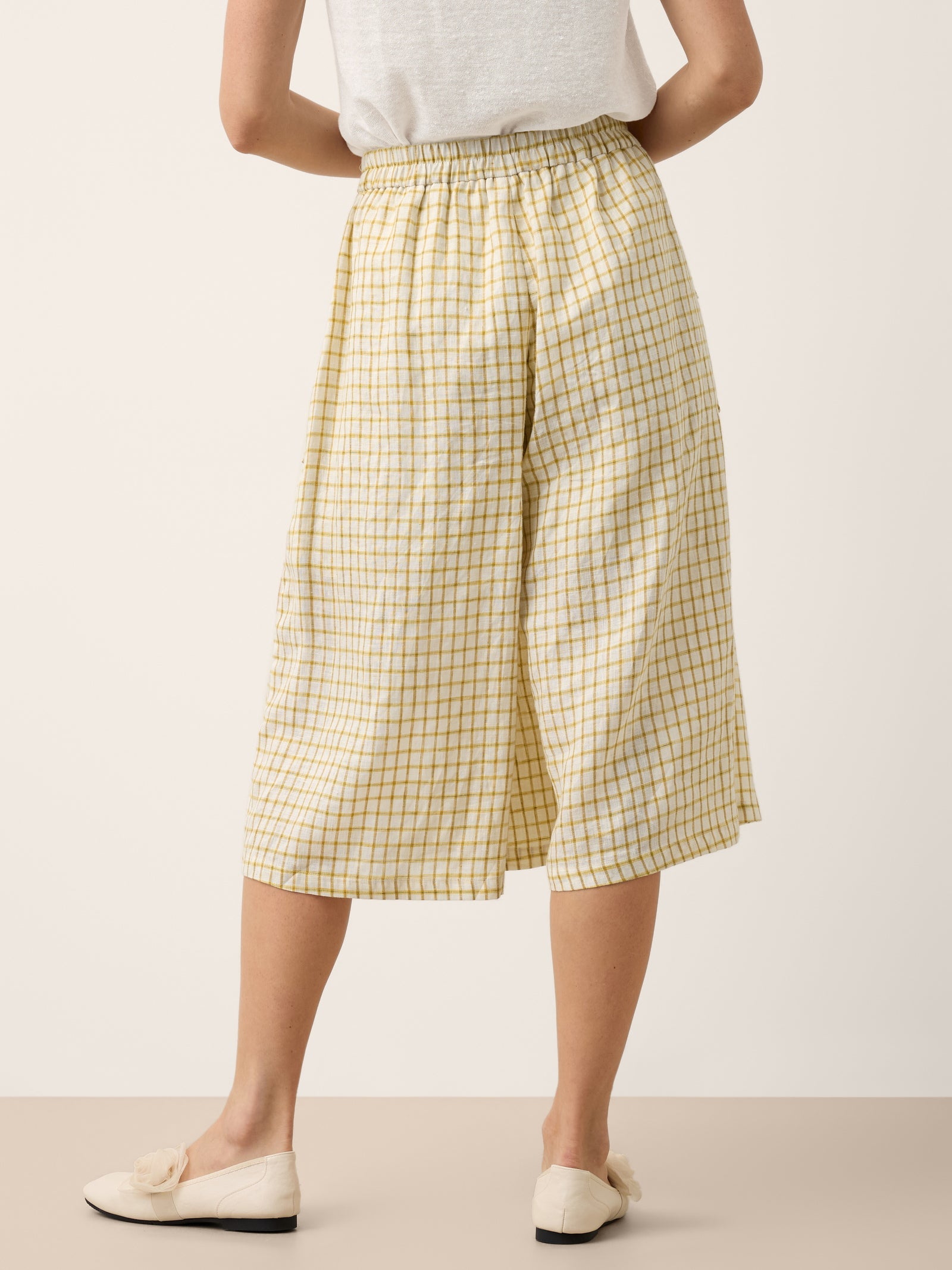 100% Linen Gingham Split Front Culotte Pants DAVINA