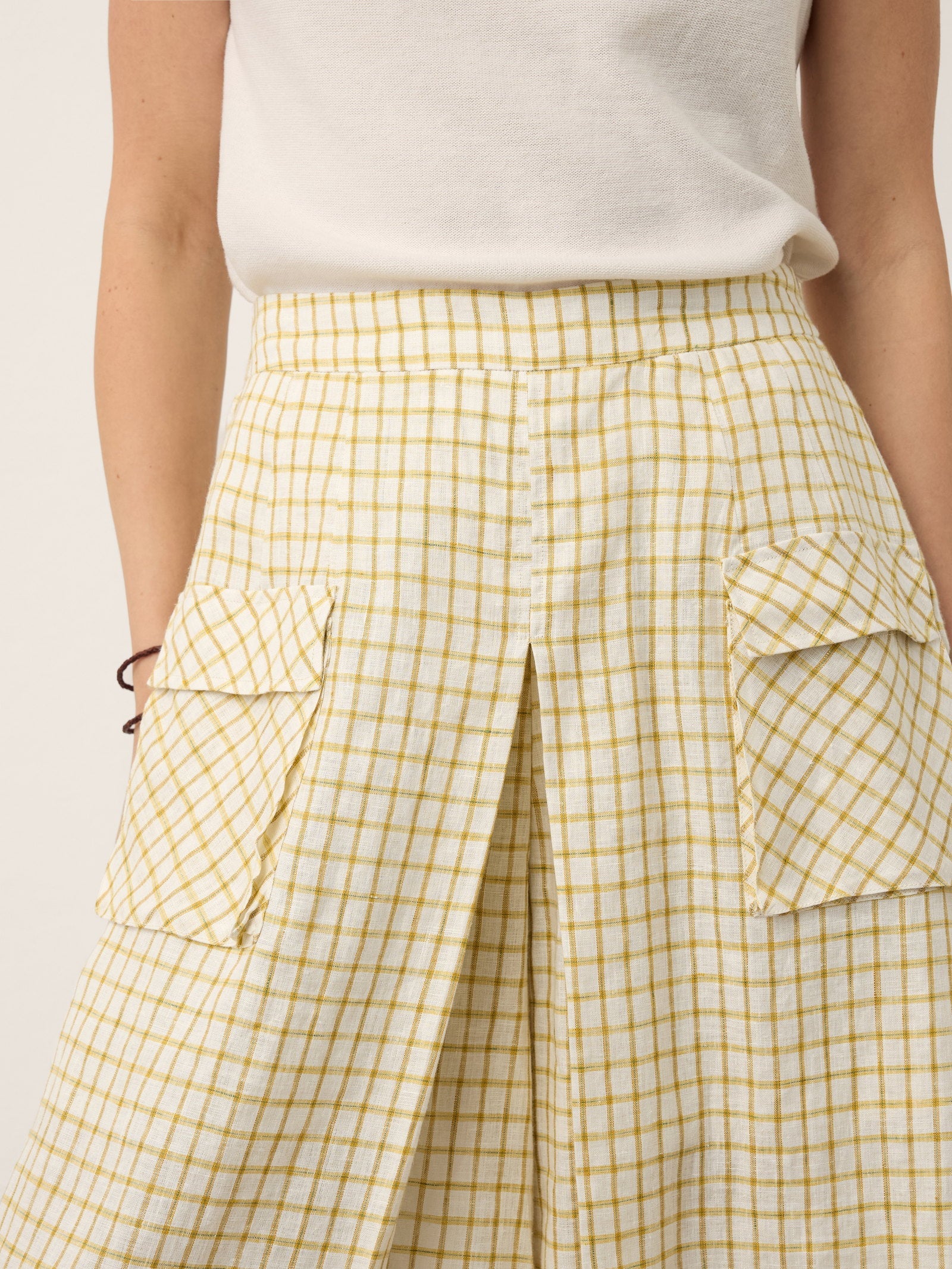 100% Linen Gingham Split Front Culotte Pants DAVINA